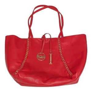 BCBG Paris Reversible Red/Beige Faux Leather Shoulder Tote Bag